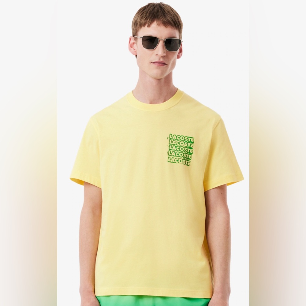 LACOSTE 🐊 Men's Yellow Tee with Green Logo